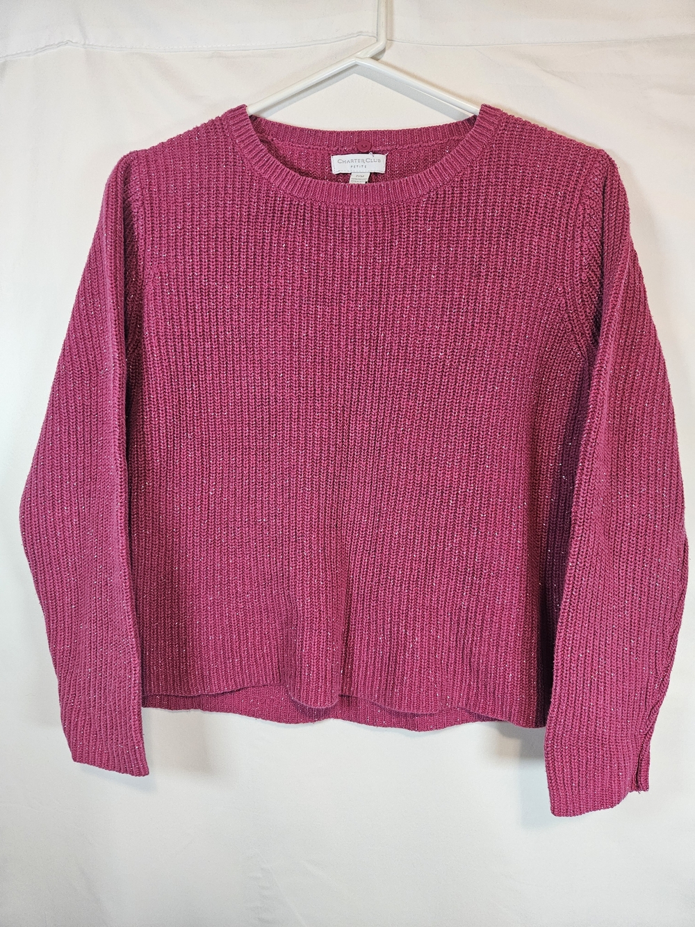 Charter Club Sparkly Fuchsia Ribbed Crewneck Sweater